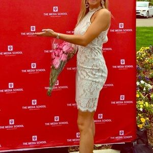 Cream nude lace midi halter dress